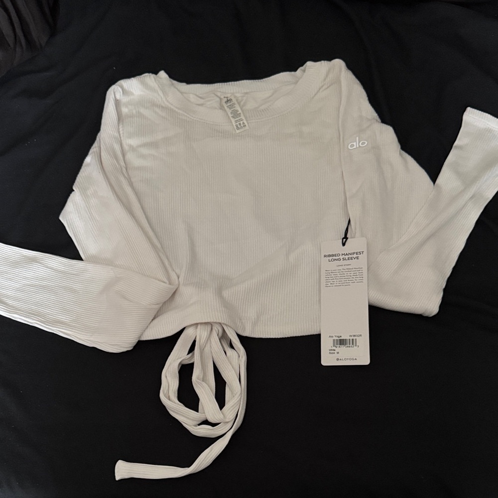ALO Yoga Ribbed White Long Sleeve Top